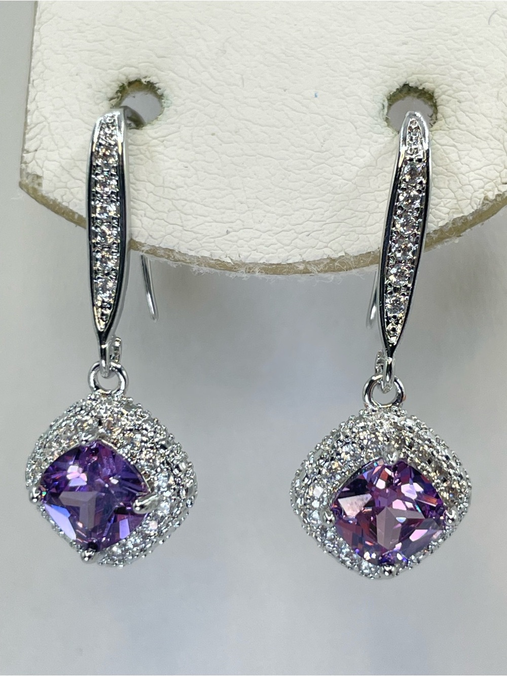Swarovski Crystal Elements Amethyst Purple Crystal Halo Art Deco Dangle Earrings